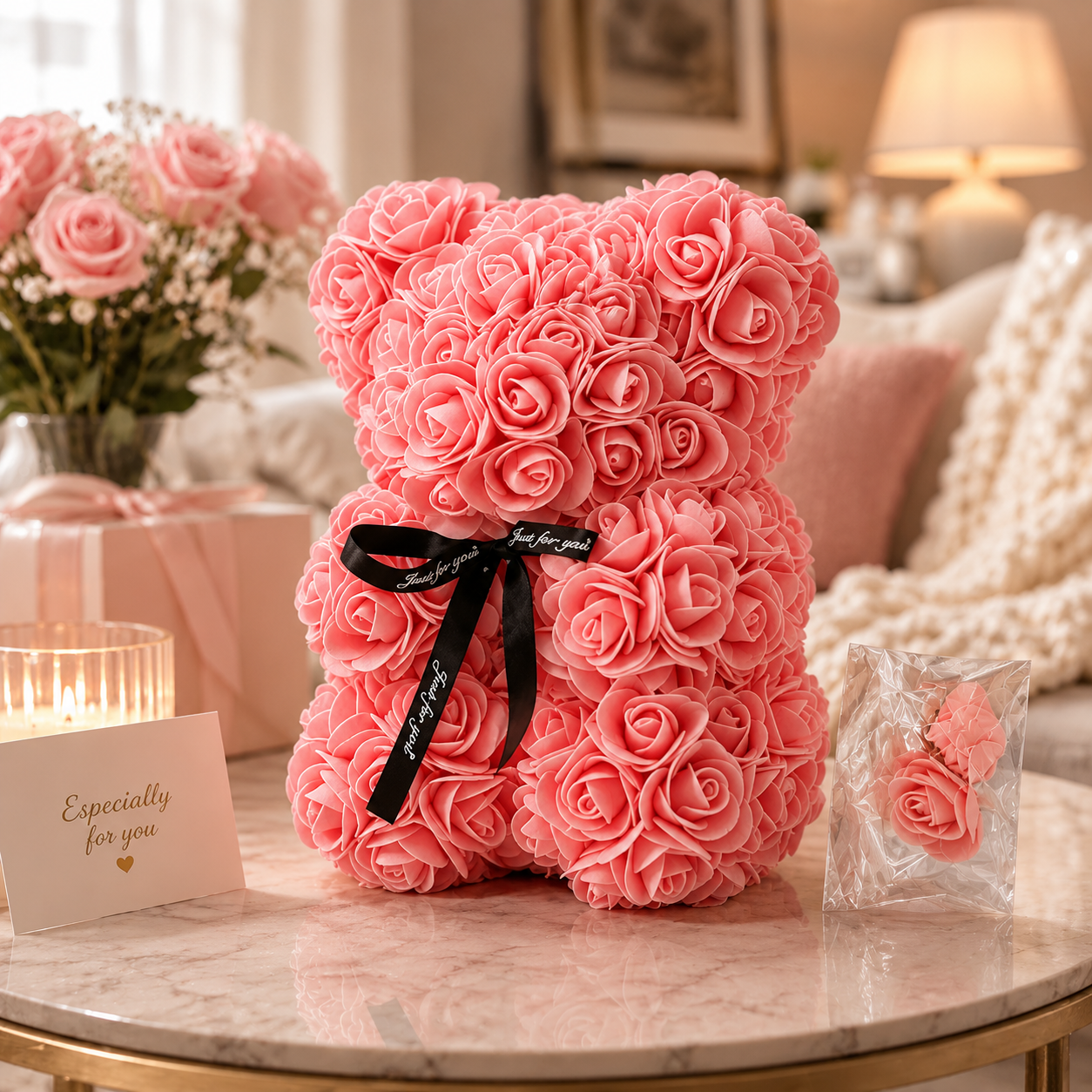 Dusty pink rose teddy bear luxury keepsake gift