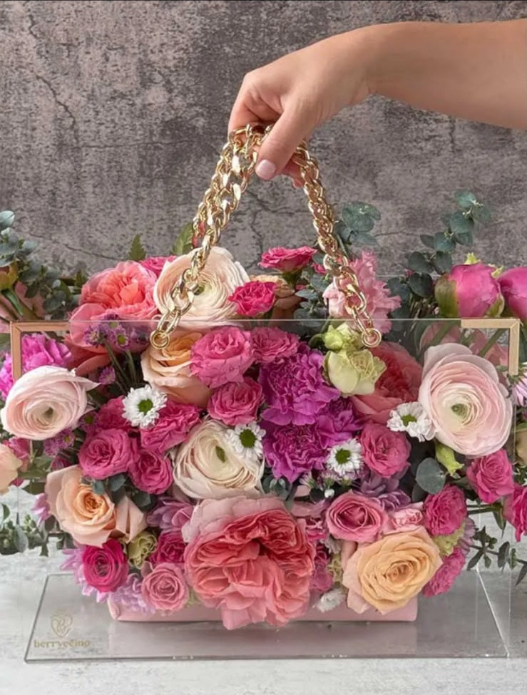 Elegant rose flower bag gift with gold chain handle