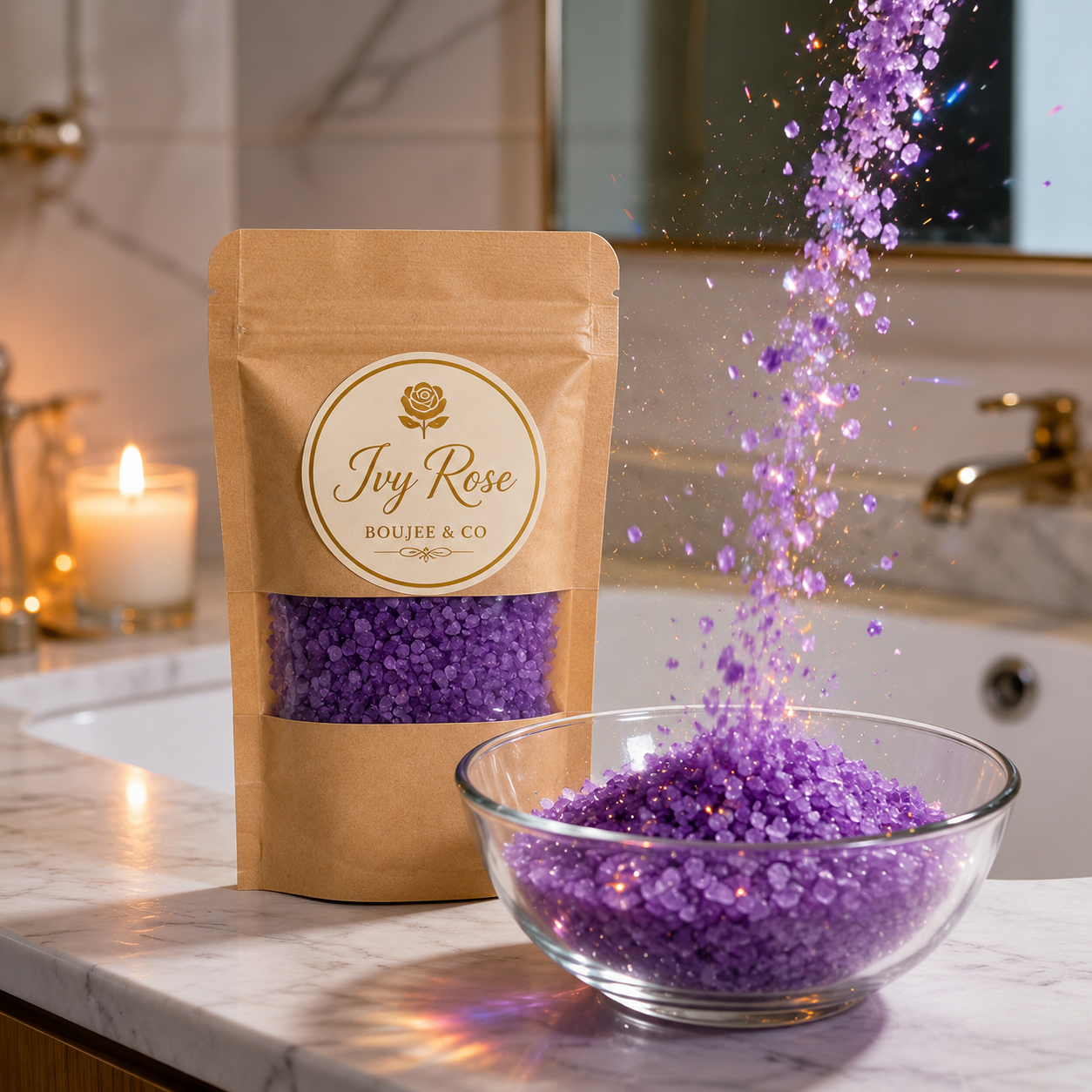 French Lavender bath salts with lavender flowers