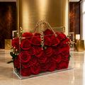 Luxury everlasting rose flower bag with premium preserved roses in an acrylic handbag