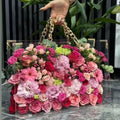Luxury Gold Chain Rose Flower Bag handcrafted with preserved roses
