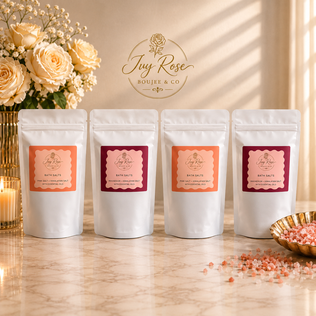 Luxury Himalayan bath salt collection featuring Golden Hour and Mood Tide blends