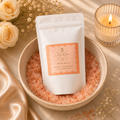 Luxury Himalayan pink bath salts in premium gift pouch with botanical ingredients