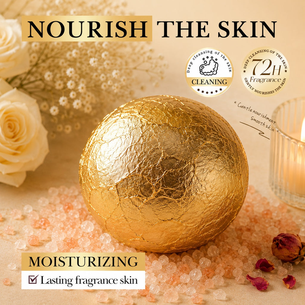 Luxury gold bath bomb with shimmering finish for a relaxing spa bath