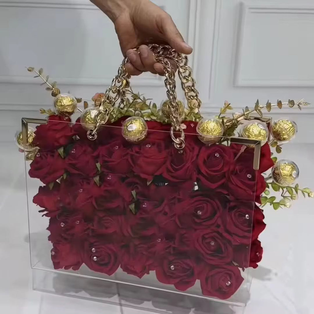 Premium acrylic flower handbag with everlasting roses